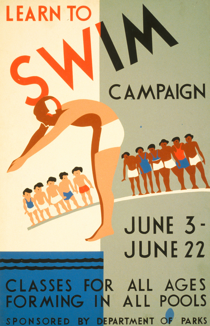 Learn to swim campaign Classes for all ages forming in all pools by Wagner, between 1936 and 1940, Prints & Photographs Division, Library of Congress, LC-DIG-ppmsca-41975.